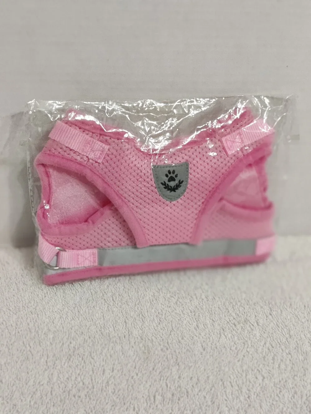 Pink Mesh Reflective Dog Harness with Paw Emblem